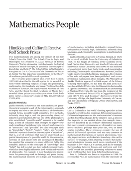 Mathematics People, Volume 52, Number 7