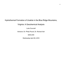 Hydrothermal Formation of Unakite in the Blue Ridge Mountains, Virginia