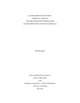 Norman B. Tindale and the Linguistic Construction of the North-West of South Australia