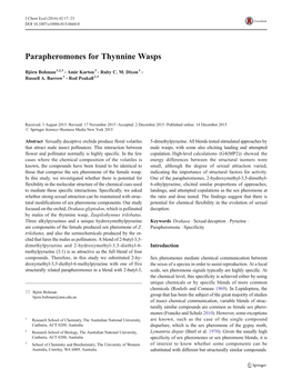 Parapheromones for Thynnine Wasps