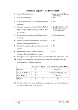 239 Evaluative Report of the Department