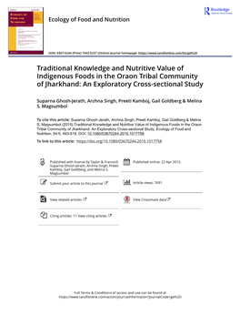 Traditional Knowledge and Nutritive Value of Indigenous Foods in the Oraon Tribal Community of Jharkhand: an Exploratory Cross-Sectional Study