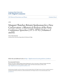 A Rhetorical Analysis of the Party Conference Speeches (1975-1978) (Volumes I and II)