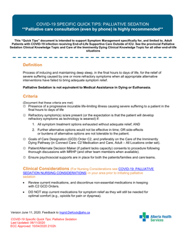 COVID-19 Specific Quick Tips: Palliative Sedation