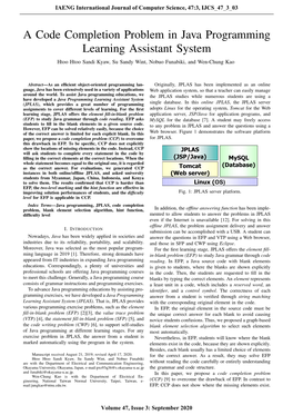 A Code Completion Problem in Java Programming Learning Assistant System Htoo Htoo Sandi Kyaw, Su Sandy Wint, Nobuo Funabiki, and Wen-Chung Kao