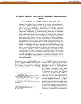 A Proposed PABITRA Study Area on Lauru Island, Western Solomon Islands1