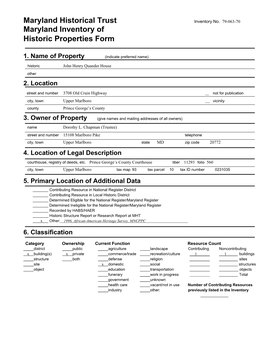 79-063-70 John Henry Quander House 2 MIHP Form.Pdf