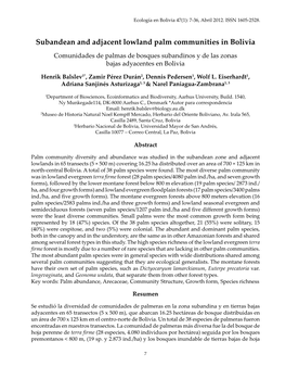 Subandean and Adjacent Lowland Palm Communities in Bolivia