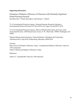 Estimation of Radiative Efficiency of Chemicals with Potentially Significant Global Warming Potential Don Betowski,*† Charles Bevington,‡ and Thomas C