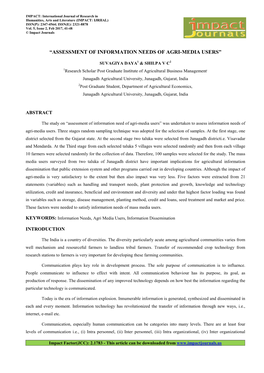 Assessment of Information Needs of Agri-Media Users”