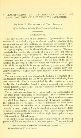 A Classification of the American Operculate Land Mollusks of the Family Annulariidae