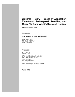 Williams Draw Lease-By-Application Threatened, Endangered, Sensitive, and Other Plant and Wildlife Species Inventory