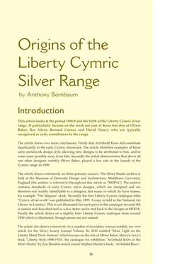 Origins of the Liberty Cymric Silver Range by Anthony Bernbaum Introduction