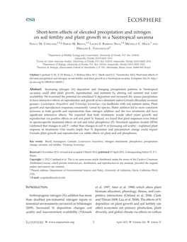 Short-Term Effects of Elevated Precipitation and Nitrogen on Soil Fertility and Plant Growth in a Neotropical Savanna 1,5, 1,2 1,4 3 STELLA M