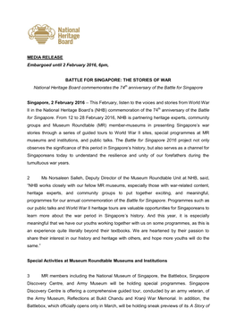 MEDIA RELEASE Embargoed Until 2 February 2016, 6Pm, BATTLE FOR
