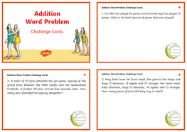 Addition Word Problem Challenge Cards