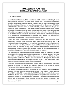 Management Plan for Chitral Gol National Park