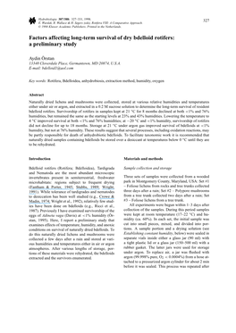 Factors Affecting Long-Term Survival of Dry Bdelloid Rotifers: a Preliminary Study