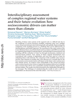 Interdisciplinary Assessment of Complex Regional Water Systems