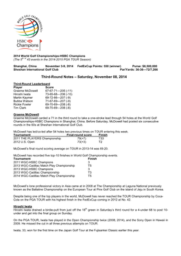 2014 World Golf Championships-HSBC Champions (The 5Th of 43 Events in the 2014-2015 PGA TOUR Season)