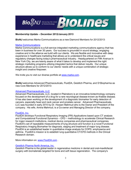 Membership Update – December 2012/January 2013 Bionj