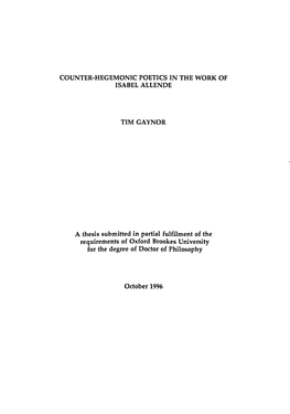 A Thesis Submitted in Partial Fulfilment of the Requirements of Oxford Brookes University for the Degree of Doctor of Philosophy