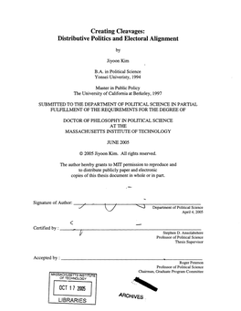 Distributive Creating Cleavages: Politics and Electoral Alignment