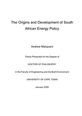 The Origins and Development of South African Energy Policy