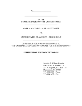 Petition for Writ of Certiorari to the United States Court of Appeals for the Third Circuit ______