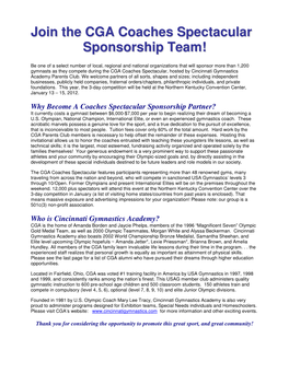 Join the CGA Coaches Spectacular Sponsorship Team! We Cannot Express with More Sincerity, How Much Your Generosity Is Appreciated