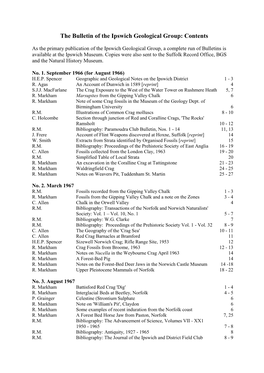 The Bulletin of the Ipswich Geological Group: Contents