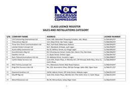 Class Licence Register Sales and Installations Category