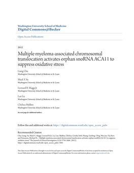 Multiple Myeloma-Associated Chromosomal Translocation Activates Orphan Snorna ACA11 to Suppress Oxidative Stress