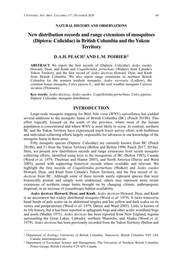 New Distribution Records and Range Extensions of Mosquitoes (Diptera: Culicidae) in British Columbia and the Yukon Territory