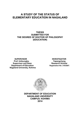 A Study of the Status of Elementary Education in Nagaland