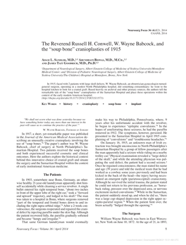 The Reverend Russell H. Conwell, W. Wayne Babcock, and the “Soup Bone” Cranioplasties of 1915