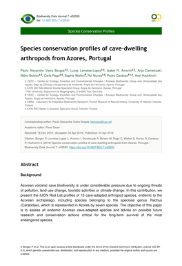 Species Conservation Profiles of Cave-Dwelling Arthropods from Azores, Portugal