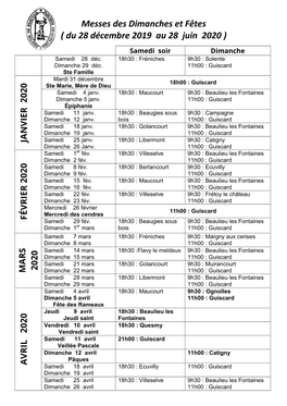 Messes Des Dimanches Et Fêtes 2020.Pdf