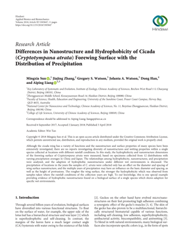 Differences in Nanostructure and Hydrophobicity of Cicada (Cryptotympana Atrata) Forewing Surface with the Distribution of Precipitation