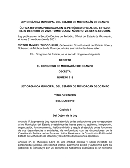 Ley Orgánica Municipal Del Estado De Michoacán De Ocampo