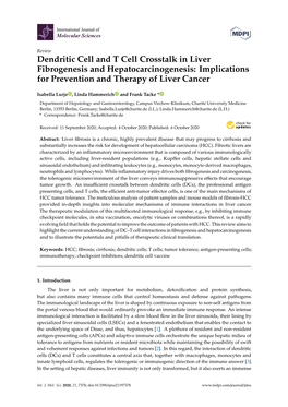 Dendritic Cell and T Cell Crosstalk in Liver Fibrogenesis and Hepatocarcinogenesis: Implications for Prevention and Therapy of Liver Cancer