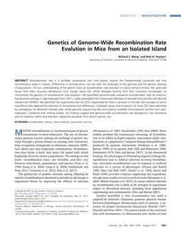 Genetics of Genome-Wide Recombination Rate Evolution in Mice from an Isolated Island