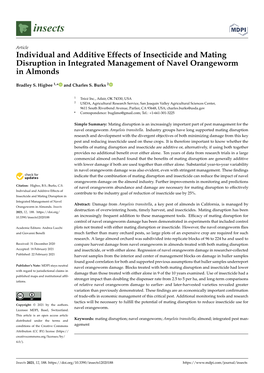 Individual and Additive Effects of Insecticide and Mating Disruption in Integrated Management of Navel Orangeworm in Almonds