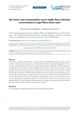 ﻿Are Inner Cave Communities More Stable Than Entrance Communities