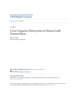 Cross-Linguistic Metonymies in Human Limb Nomenclature Kelsie E