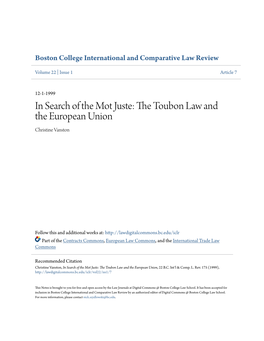 The Toubon Law and the European Union, 22 B.C