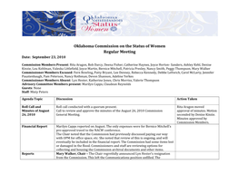 Oklahoma Commission on the Status of Women Regular Meeting Date: September 23, 2010