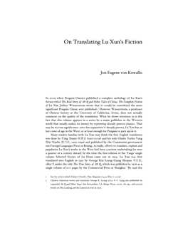 On Translating Lu Xun's Fiction
