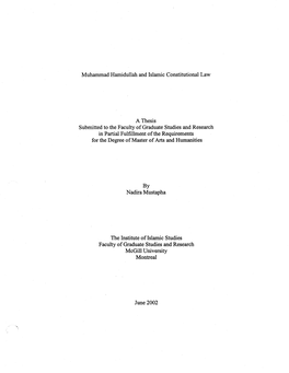 Muhammad Hamidullah and Islamic Constitutional Law a Thesis