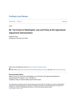 Mr. Try-It Goes to Washington: Law and Policy at the Agricultural Adjustment Administration